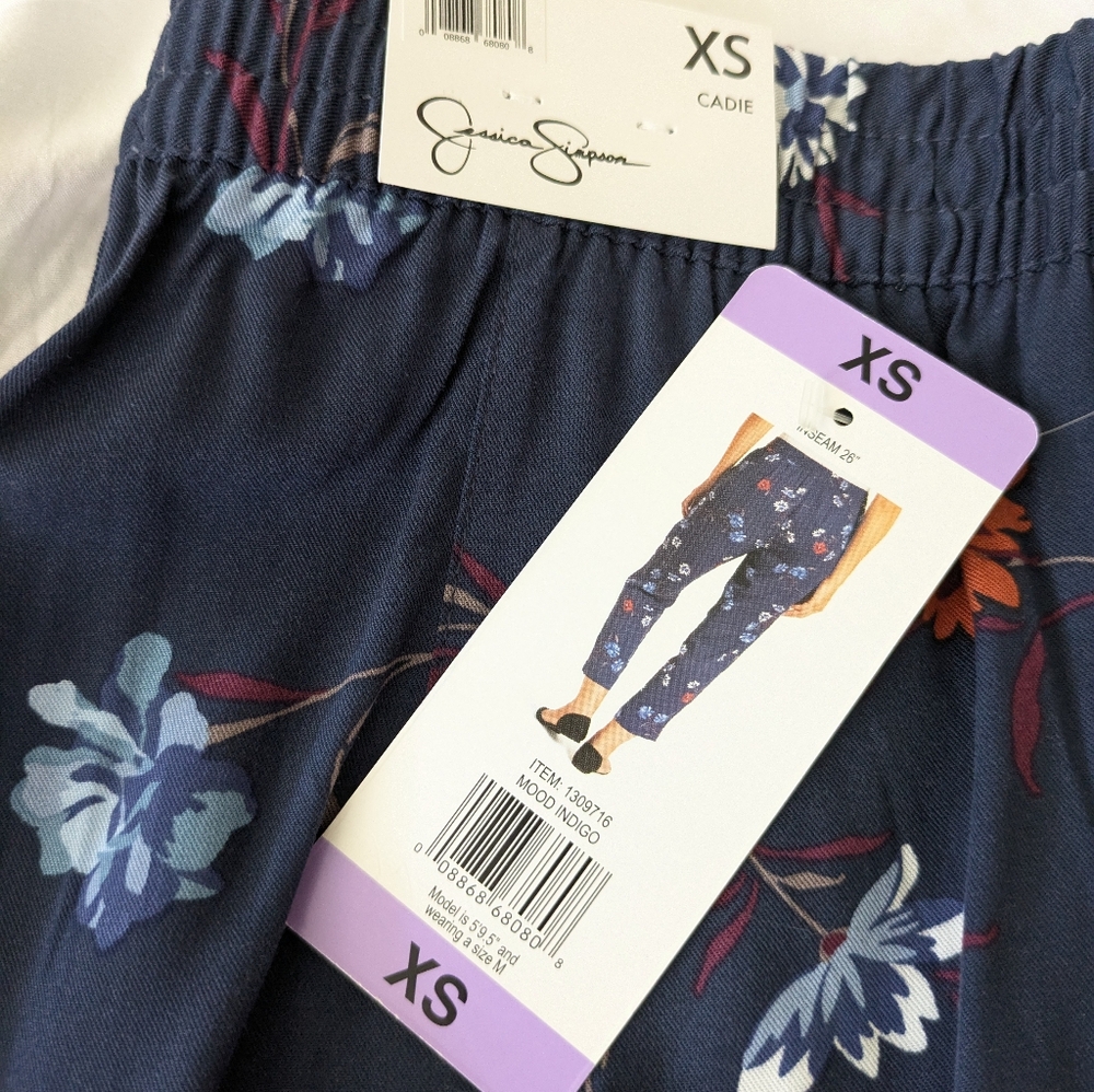NWT JESSICA‎ SIMPSON Navy Blue Floral "CADIE" PULL ON PANTS XS - Picture 9 of 11